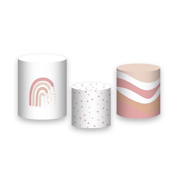 Trio De Capas De Cilindro - Arco-íris Boho Rosa e Bege 012