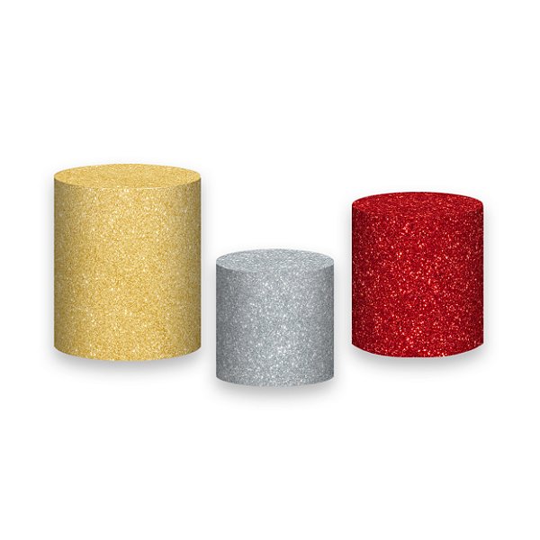 Trio De Capas De Cilindro - Efeito Glitter Dourado Vermelho e Prata 091