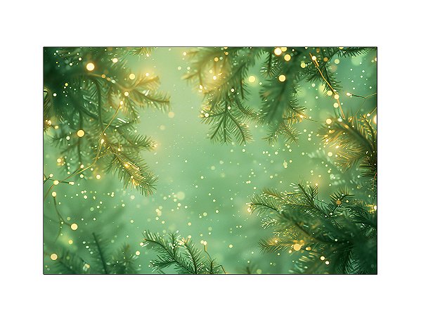 Fundo Fotográfico 2,20 x 1,50 - Natal Folhagens Verdes Efeito Brilhos Dourados 124