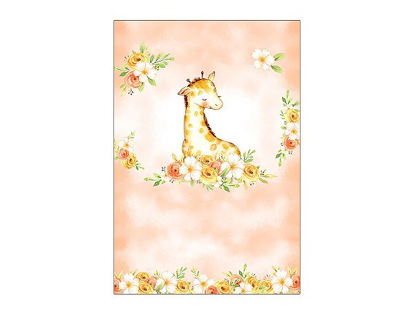 Painel De Festa Vertical 1,50 x 2,20 - Safari Girafinha Floral 100