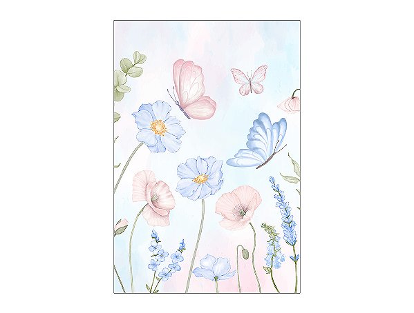 Painel De Festa Vertical 1,50 x 2,20 - Borboletas Azul e Rosa Aquarela 054