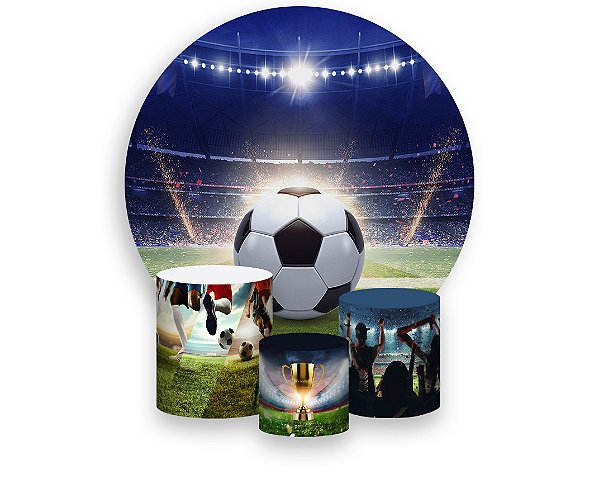 Painel De Festa Redondo 1,50 x 1,50 + Trio De Capas Cilindro - Bola e Campo de Futebol 020
