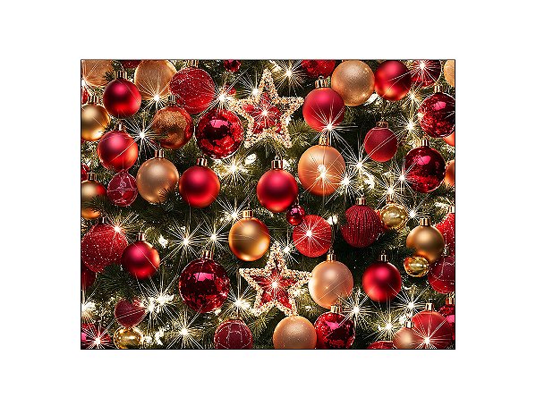 Painel de Festa Horizontal 1,55 X 1,20 - Enfeites de Natal Bolinhas Vermelhas e Douradas 001