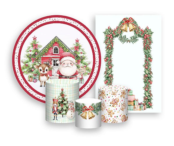 Kit 2 Painéis De Festa + Trio De Capas Cilindro - Natal Papai Noel no Polo Norte 015