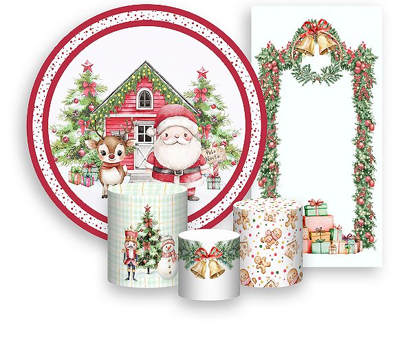 Painel De Festa + Trio De Capas Cilindro + Faixa Veste Fácil -  Natal Papai Noel no Polo Norte 015