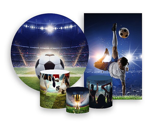 Kit 2 Painéis De Festa + Trio De Capas Cilindro - Bola e Campo de Futebol 009