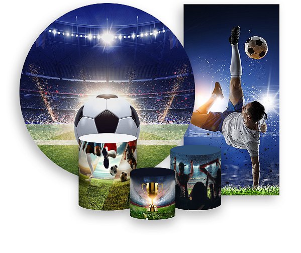 Painel De Festa + Trio De Capas Cilindro + Faixa Veste Fácil - Bola e Campo de Futebol 009