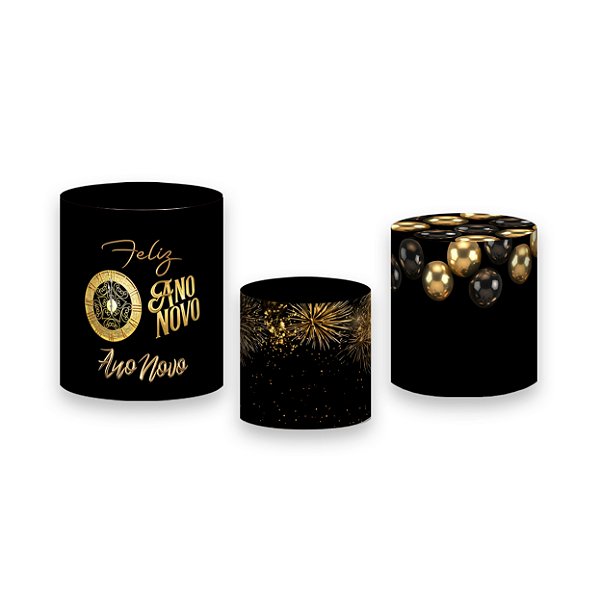 Trio De Capas De Cilindro - Ano Novo Preto com Dourado 013