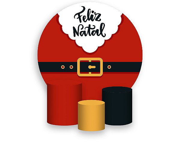 Painel De Festa Redondo 1,50 x 1,50 + Trio De Capas Cilindro - Natal Roupas Papai Noel 040