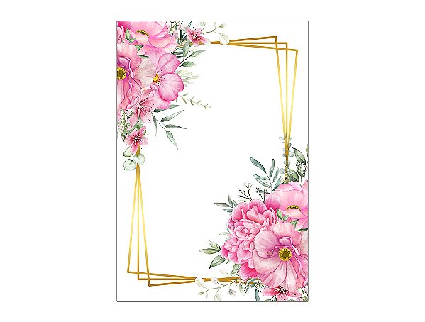 Painel De Festa Vertical 1,50 x 2,20 - Floral Rosa Com Arco Dourado 141