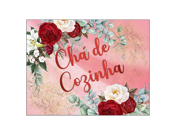 Painel de Festa Horizontal 1,55 X 1,20 -  Chá de Cozinha Floral Rosa 016