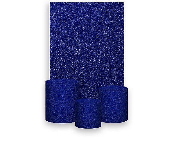 Painel De Festa Vertical 1,50 x 2,20 + Trio De Capas Cilindro - Efeito Glitter Azul Escuro 083