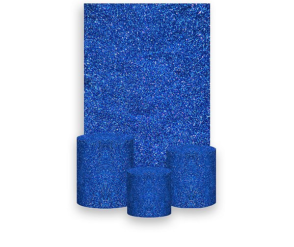 Painel De Festa Vertical 1,50 x 2,20 + Trio De Capas Cilindro - Efeito Glitter Azul Royal 085