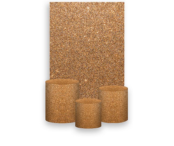 Painel De Festa Vertical 1,50 x 2,20 + Trio De Capas Cilindro - Efeito Glitter Dourado Escuro 096