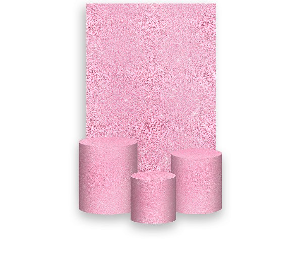 Painel De Festa Vertical 1,50 x 2,20 + Trio De Capas Cilindro - Efeito Glitter Rosa Médio 089