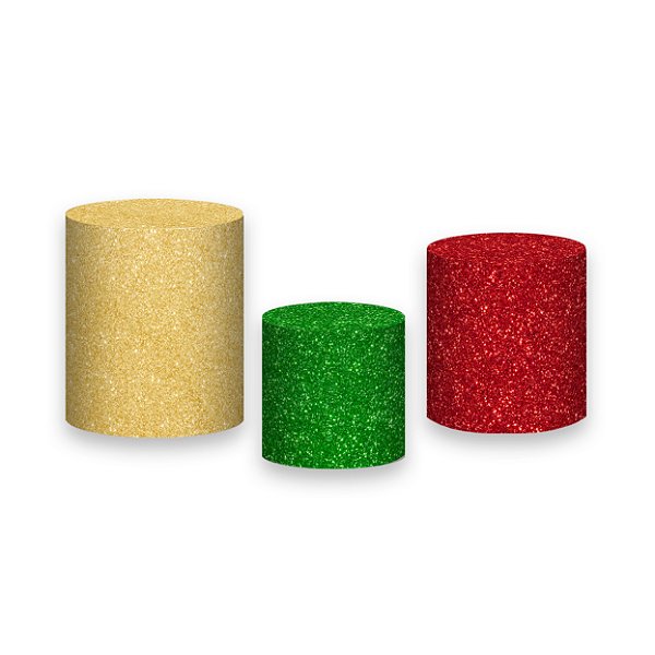 Trio De Capas De Cilindro - Efeito Glitter Verde, Dourado e Vermelho 092
