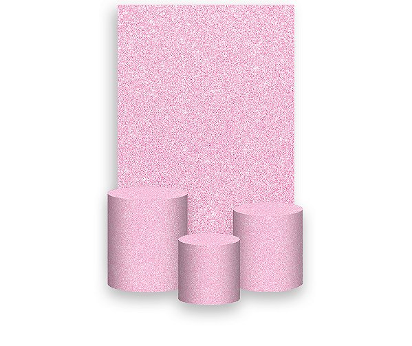 Painel De Festa Vertical 1,50 x 2,20 + Trio De Capas Cilindro - Efeito Glitter Rosa Pastel 091