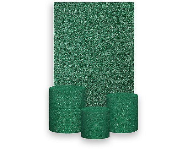 Painel De Festa Vertical 1,50 x 2,20 + Trio De Capas Cilindro - Efeito Glitter Verde Escuro 096