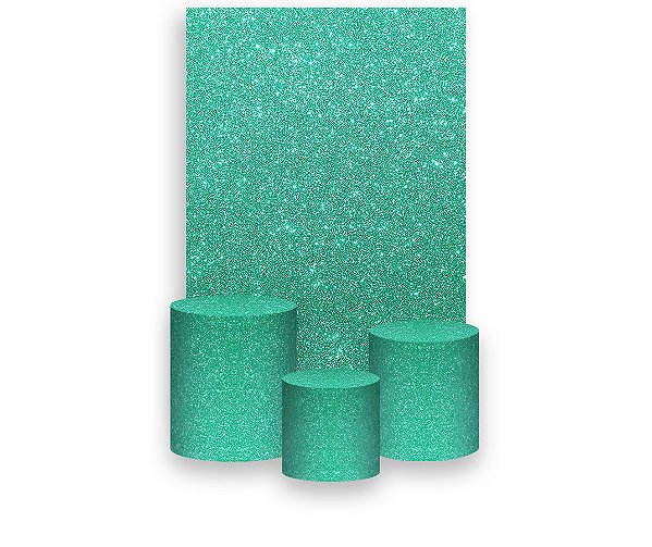 Painel De Festa Vertical 1,50 x 2,20 + Trio De Capas Cilindro - Efeito Glitter Verde Médio 097