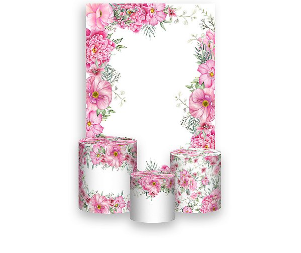 Painel De Festa Vertical 1,50 x 2,20 + Trio De Capas Cilindro - Bride To Be Floral Rosa 112