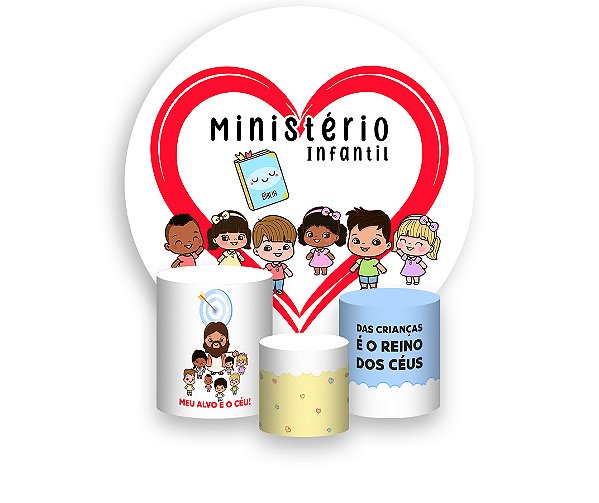Painel De Festa Redondo 1,50 x 1,50 + Trio De Capas Cilindro - Ministério Infantil Coração 051