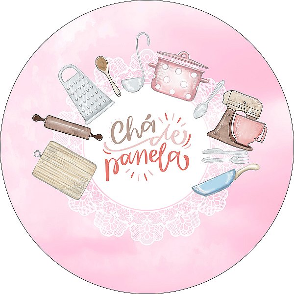 Painel De Festa Redondo 1,50x1,50 - Chá de Panela Rosa Elementos 024