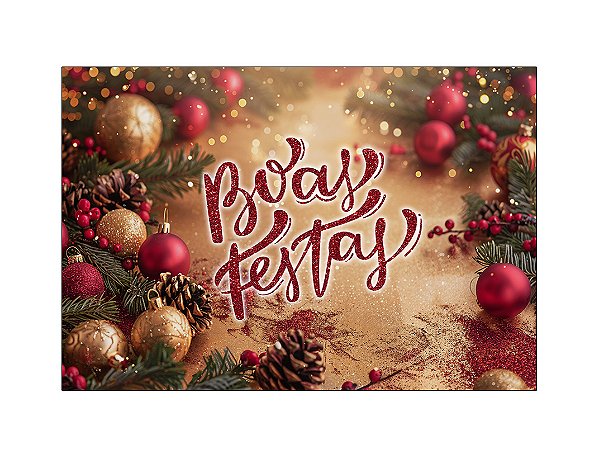 Fundo Fotográfico 2,20 x 1,50 - Boa Festas Efeito Glitter Vermelho e Dourado 128