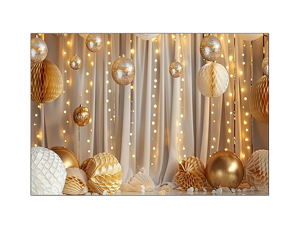 Fundo Fotográfico 2,20 x 1,50 - Cenário com Enfeites Dourado e Prata 070