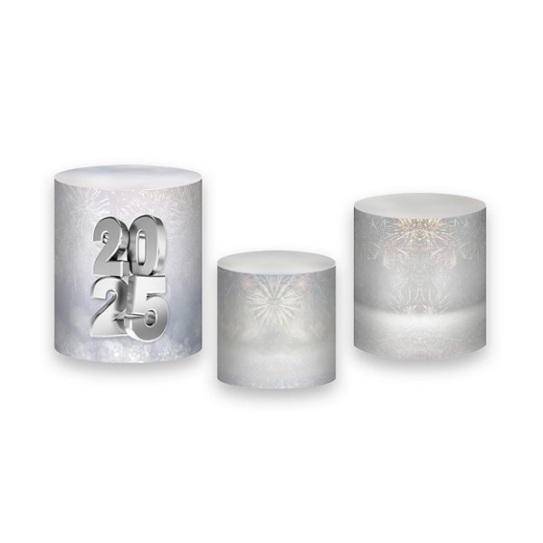 Trio De Capas De Cilindro - Ano Novo Efeito Glitter Prateado 017