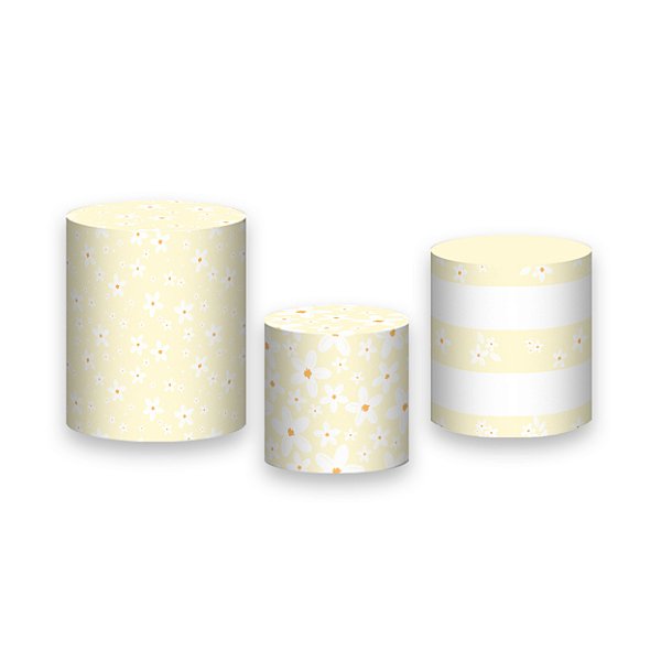 Trio De Capas De Cilindro - Margaridas Fundo Amarelo Suave 089