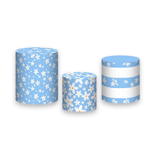 Trio De Capas De Cilindro - Margaridas Fundo Azul 091