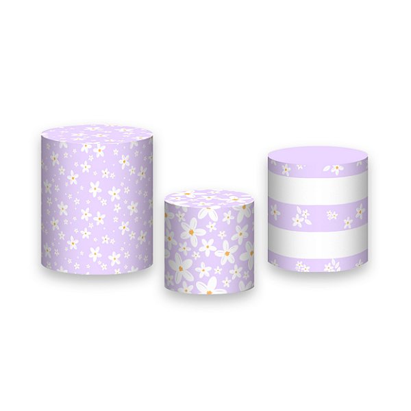 Trio De Capas De Cilindro - Margaridas Fundo Lilás 093