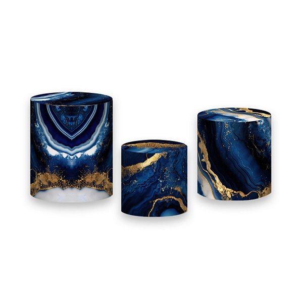 Trio De Capas De Cilindro - Efeito Mármore Azul e Dourado 112