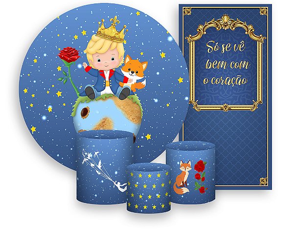 Painel De Festa + Trio De Capas Cilindro + Faixa Veste Fácil - Pequeno Principe Cute 010