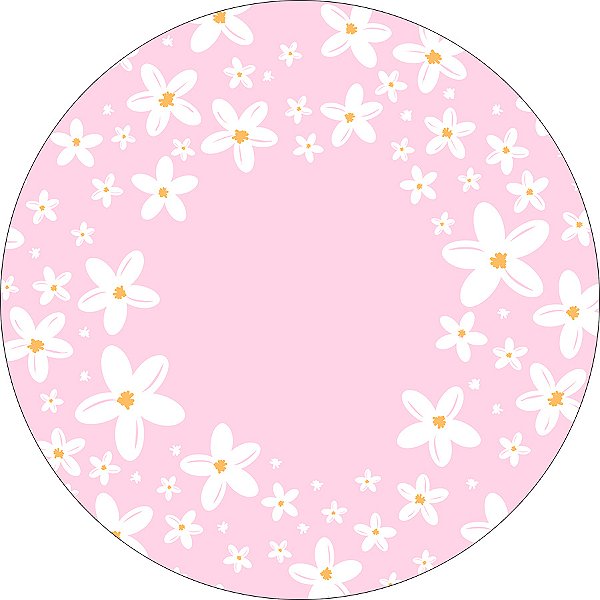 Painel De Festa Redondo 1,50x1,50 - Margaridas Fundo Rosa Suave 193