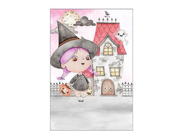Painel De Festa Vertical 1,50 x 2,20 - Halloween Bruxinha Cute 048