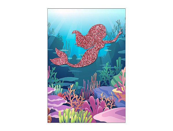 Painel De Festa Vertical 1,50 x 2,20 - Silhueta Sereia Efeito Glitter 017