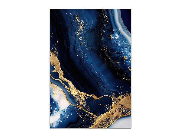 Painel De Festa Vertical 1,50 x 2,20 - Efeito Marmorizado Azul com Dourado 104