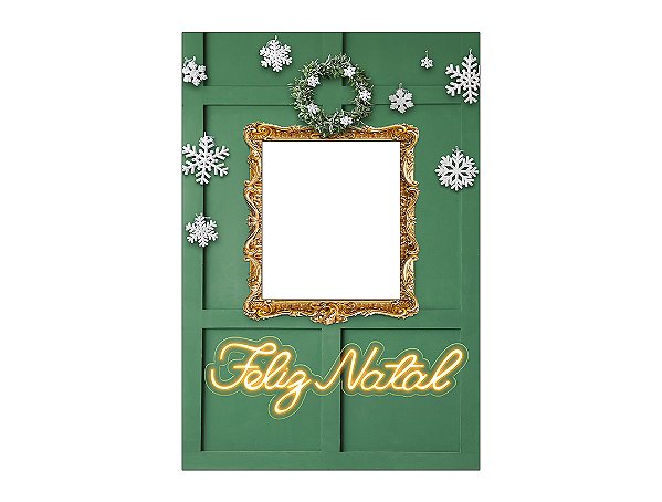 Painel De Festa Vertical Interativo 1,50x2,20 - Feliz Natal Boiserie Verde 055