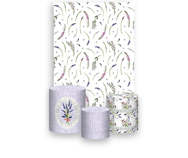 Painel De Festa Vertical 1,50 x 2,20 + Trio De Capas Cilindro - Meu Chá de Panela Lavanda 121
