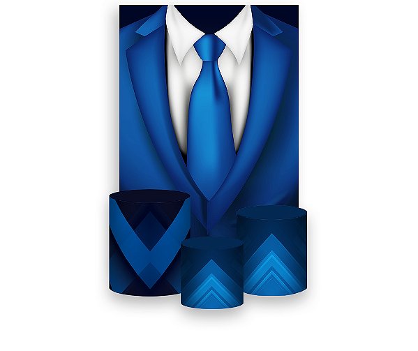 Painel De Festa Vertical 1,50 x 2,20 + Trio De Capas Cilindro - Dia dos Pais Terno Azul 098