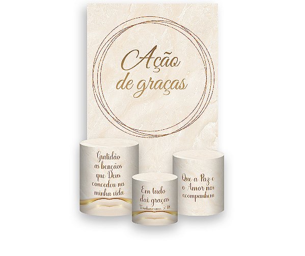 Painel De Festa Vertical 1,50 x 2,20 + Trio De Capas Cilindro - Ação de Graças Bege Frame Dourado 099