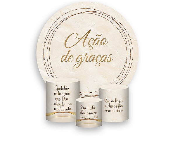 Painel De Festa Redondo 1,50 x 1,50 + Trio De Capas Cilindro - Ação de Graças Bege Frame Dourado 087