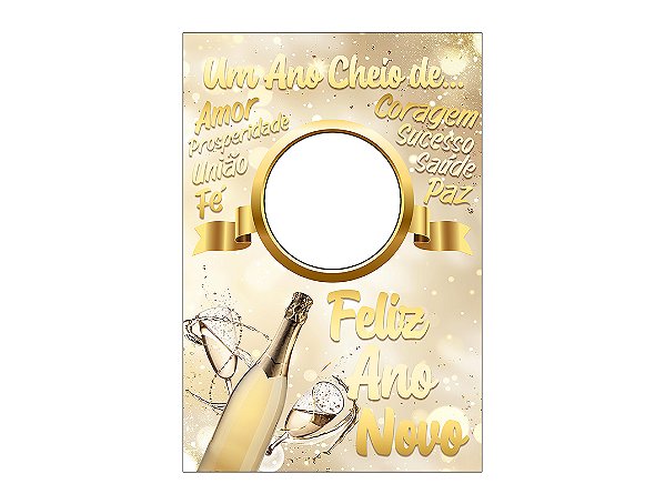 Painel De Festa Vertical Interativo 1,50x2,20 - Frases Ano Novo Dourado 023