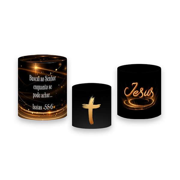 Trio De Capas De Cilindro - Congresso Cristão Preto e Dourado 049