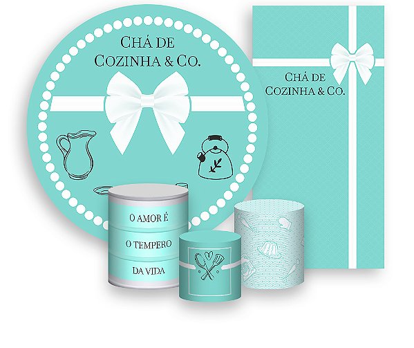 Painel De Festa + Trio De Capas Cilindro + Faixa Veste Fácil - Chá de Cozinha Azul  002