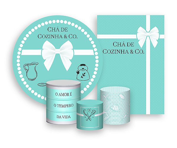 Kit 2 Painéis De Festa + Trio De Capas Cilindro - Chá de Cozinha Azul 002