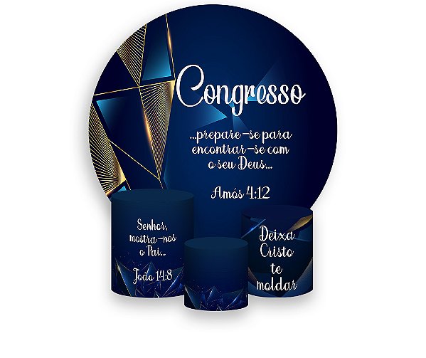 Painel De Festa Redondo 1,50 x 1,50 + Trio De Capas Cilindro - Congresso Evangélico 059