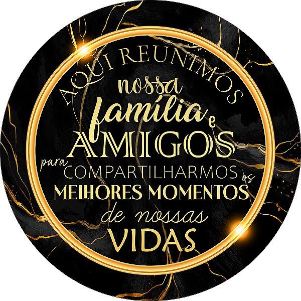 Painel De Festa Redondo 1,50x1,50 - Confraternização Preto com Dourado 024