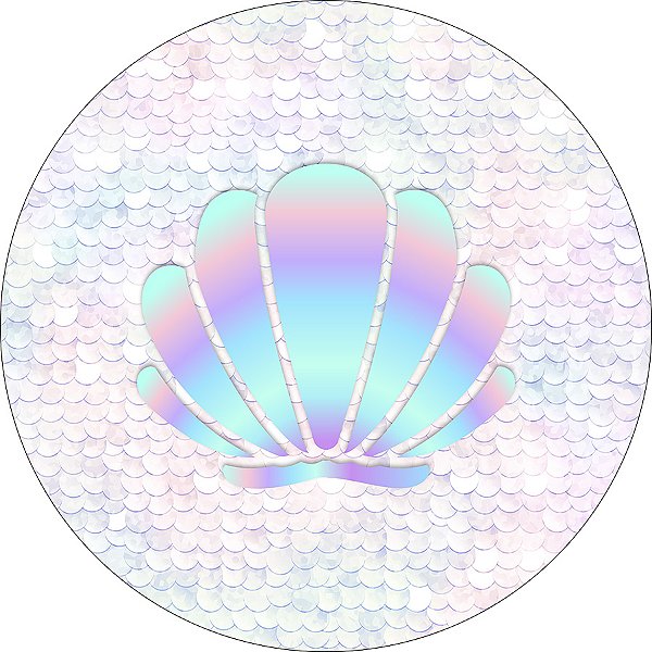 Painel De Festa Redondo 1,50x1,50 - Escamas de Sereia e Concha 015